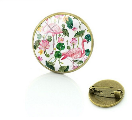 broche flamant rose cabochon