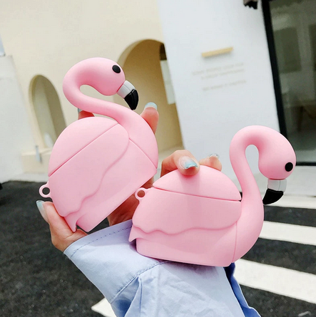 coque airpod en forme de flamant rose