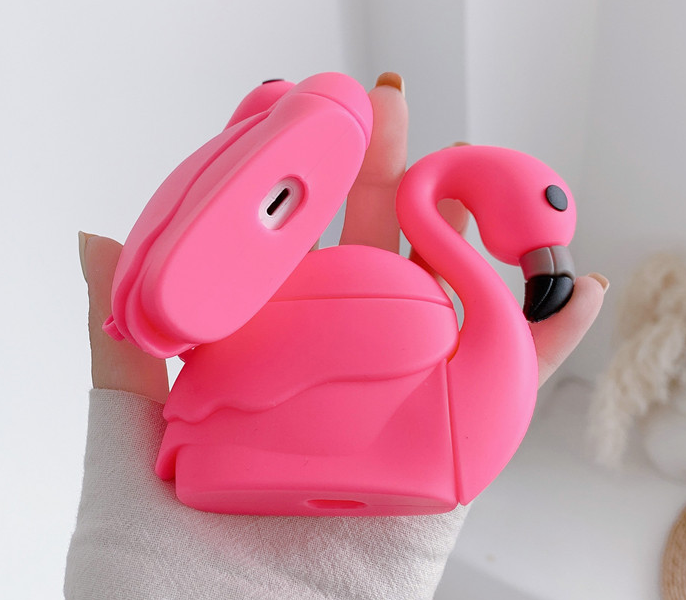 coque airpods flamant rose silicone rose