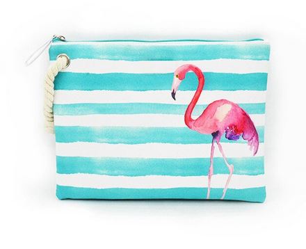 grande pochette flamant rose plage toile