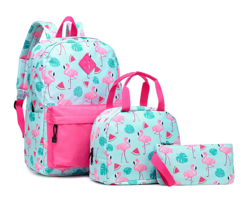 cartable sac dejeuner trousse assorties flamant rose
