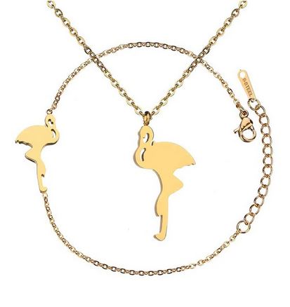 Collier Flamant Rose Or Assorti