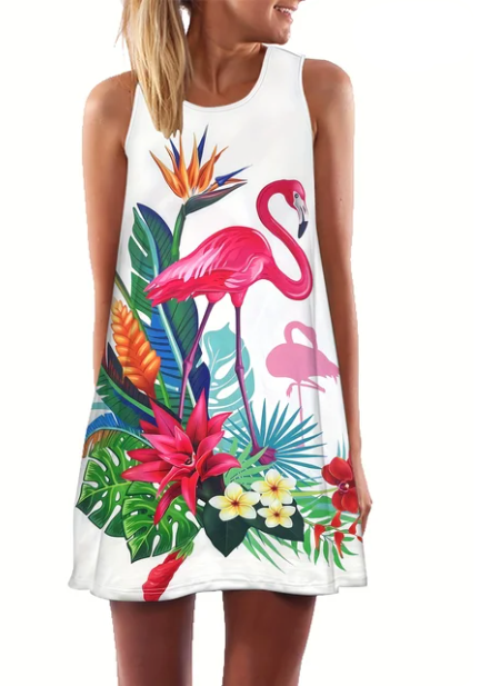 robe flamant rose tropical