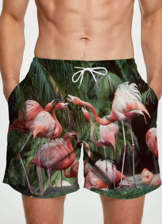 bermuda de plage imprime flamant rose