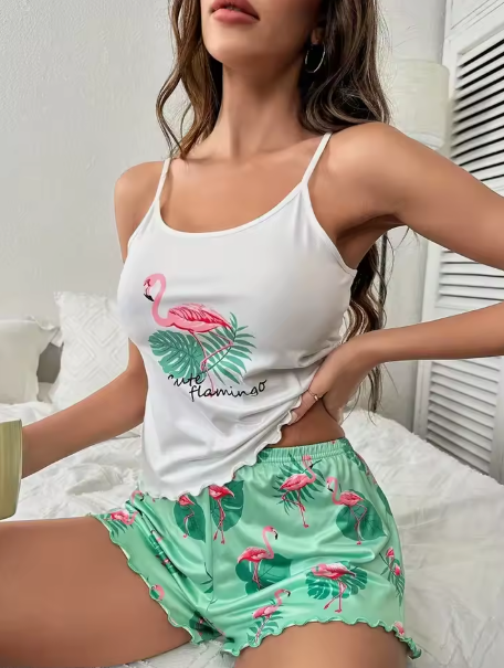 short pyjama flamant rose sexy