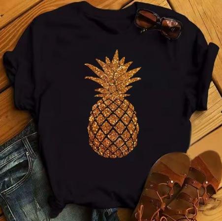 t shirt manches courtes ado flamant rose et ananas or