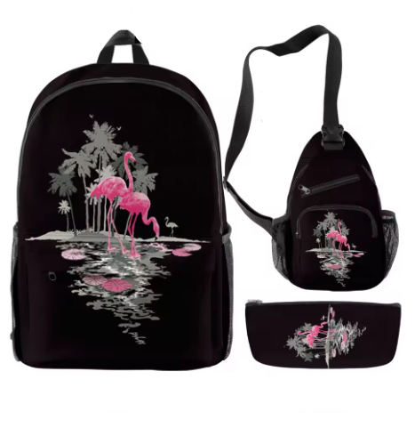 cartable sac dejeuner trousse assorties flamant rose