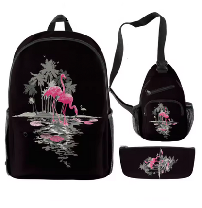 cartable sac dejeuner trousse assorties flamant rose