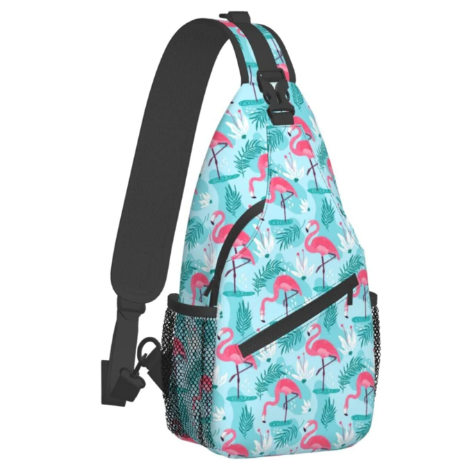 sac a dos bandouliere flamant rose tropical turquoise