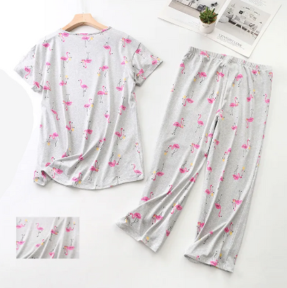 pyjama short flamant rose manches courtes