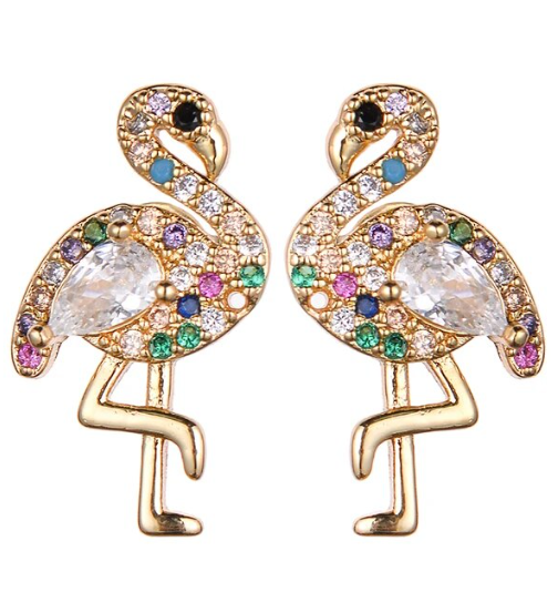 boucles d oreilles en forme de flamant rose cristaux brillants tel swarovski