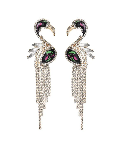 boucles d oreilles luxe flamant rose strass