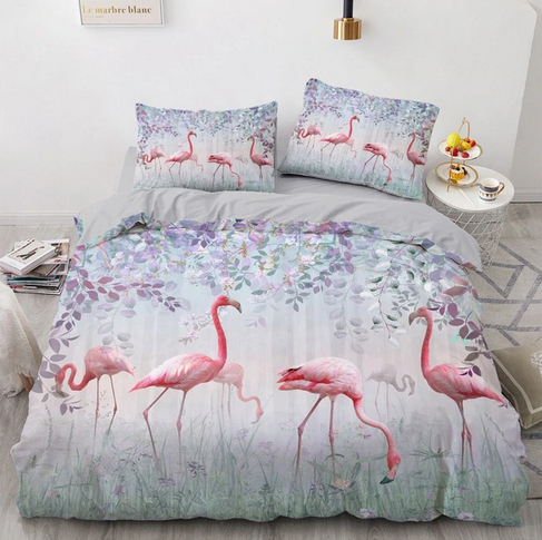 housse de couette pour deux personnes avec flamant rose