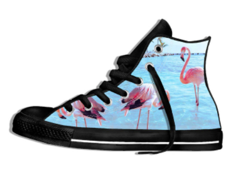 converse noires adulte avec flamant rose