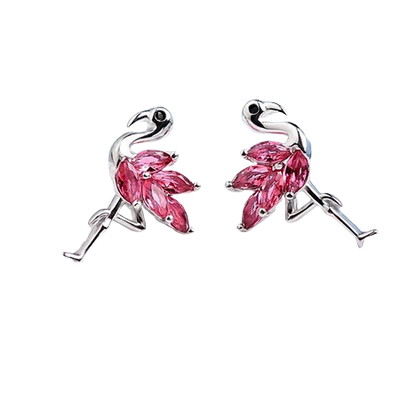 boucle d'oreilles flamant rose zircon rose