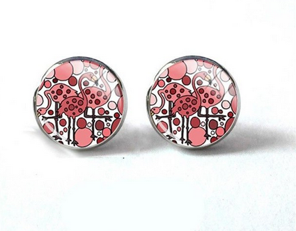 boucle d'oreilles flamant rose ronde bouton original