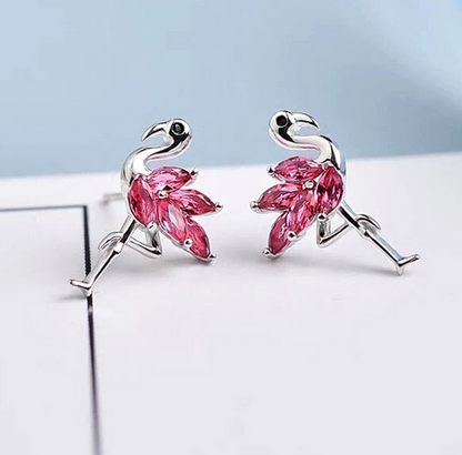 boucles d'oreilles flamants roses swarovski