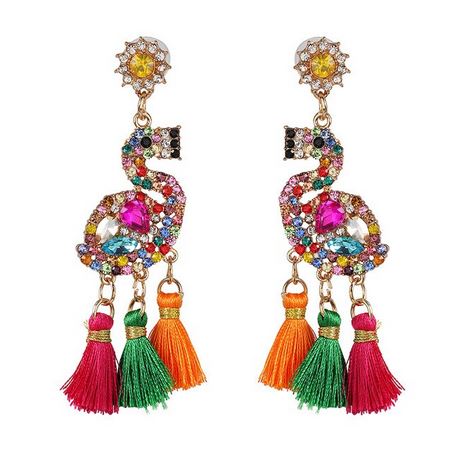 boucles d'oreilles colorées flamant rose en cristaux