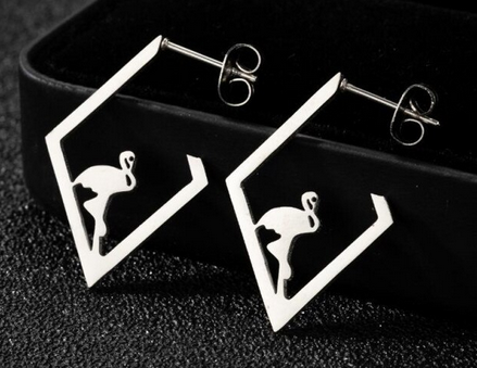 boucles d oreilles flamant rose carre