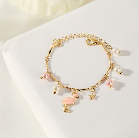 bracelet flamant rose avec breloque pandora or