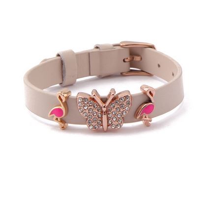 bracelet tendance en cuir avec flamant rose