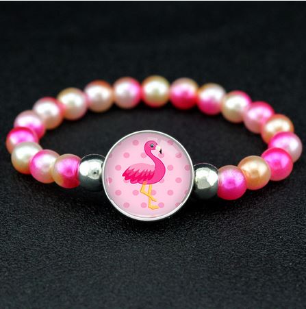 bracelet flamant rose elastique en perle