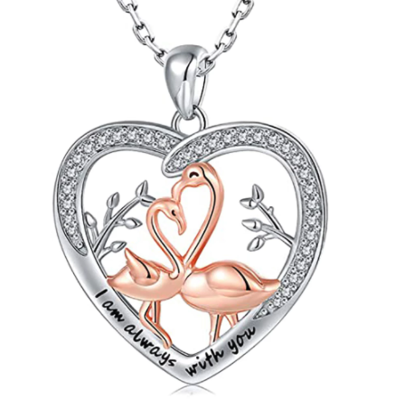 collier mere fille flamant rose argent