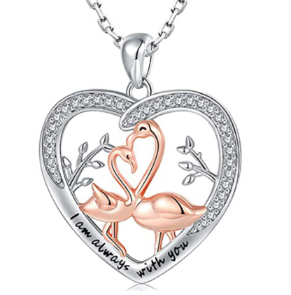 collier mere fille flamant rose argent