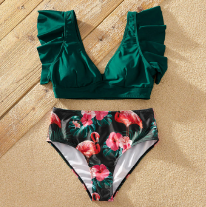 maillots mere et fille assortis flamant rose
