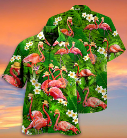 chemise hawaienne pour homme avec flamant rose