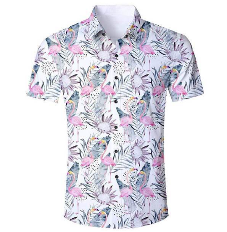 Chemise pour homme base en lin blanc motifs roses Chemise pour homme base en lin blanc motifs roses