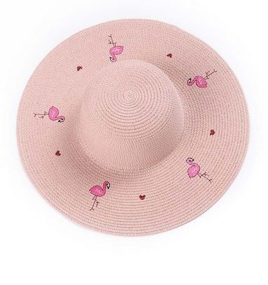 chapeau de paille brodé flamant rose