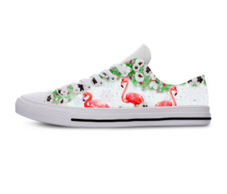 chaussures blanches flamant rose style converse