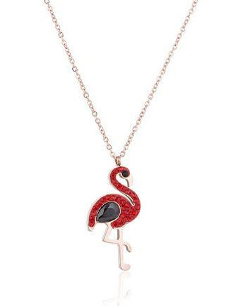 Collier Or Rose pendentif Flamant rose Rouge