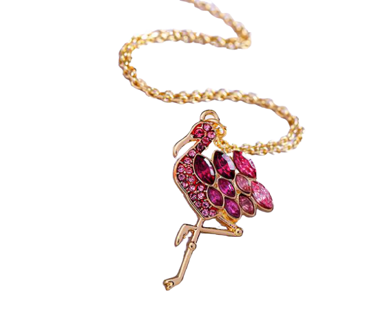Collier Flamant Rose Pierres precieuses histoire d'or