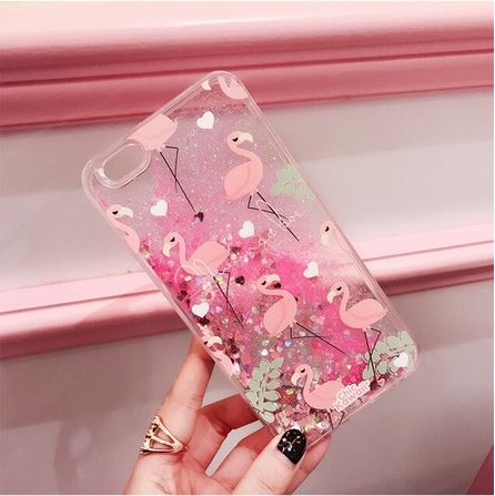 coque transparente iphone flamant rose paillette