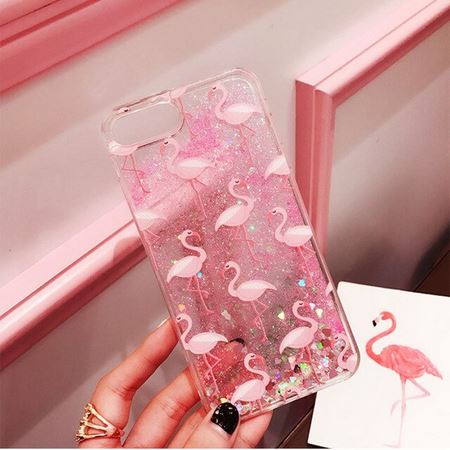 coque iphone silicone transparent paillette et flamant rose