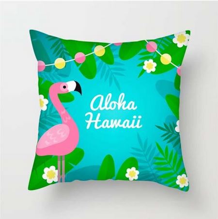 coussin flamant rose hawaii fete tropical