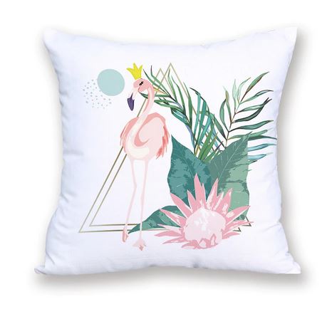 housse de coussin blanc avec flamant rose