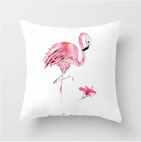 coussin blanc flamant rose fleur exotique