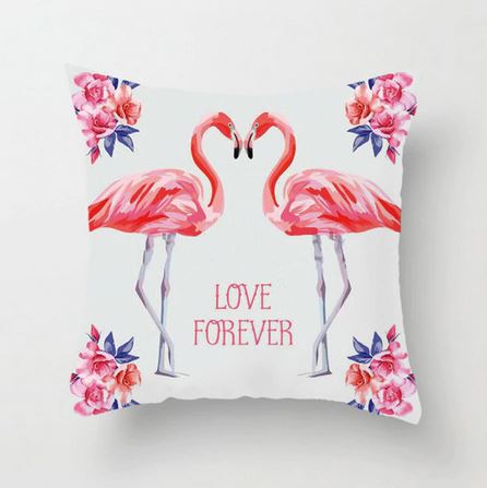 beau coussin avec flamant rose amoureux fleurs