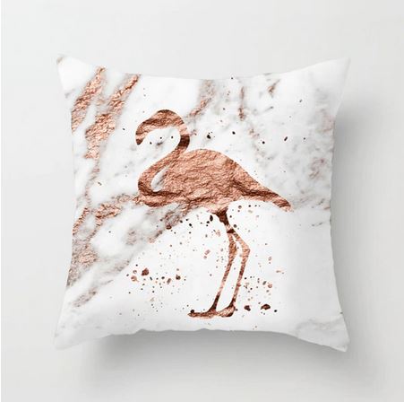 coussin blanc marbre flamant rose or rose bronze