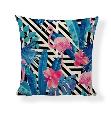 coussin raye noir et blanc flamant rose