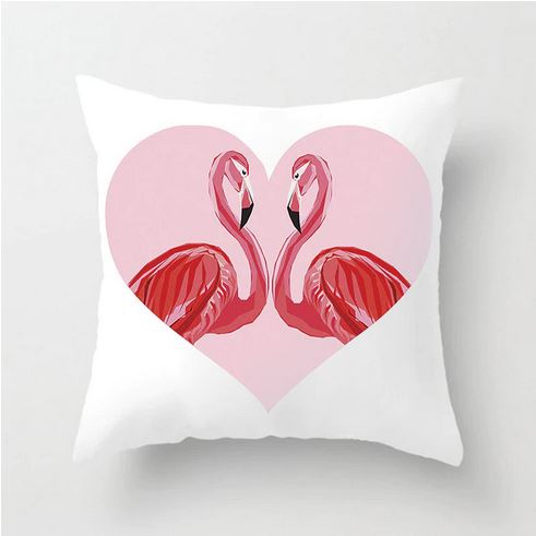 coussin flamant rose avec coeur