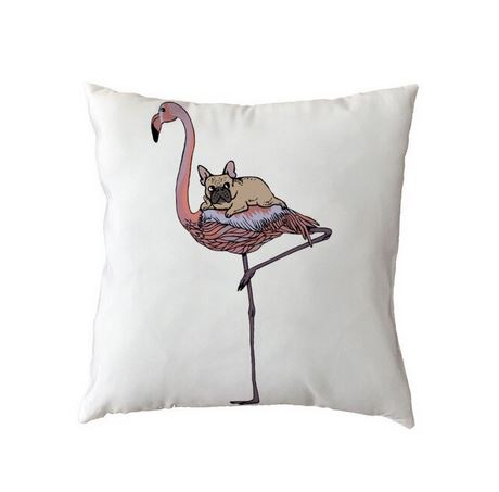 coussin flamant rose et chien humoristique