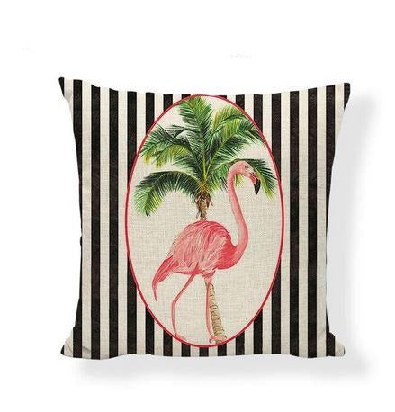 taie de coussin raye flamant rose tropical palmier