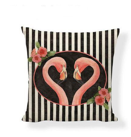 decoration flamant rose coussin noir et blanc