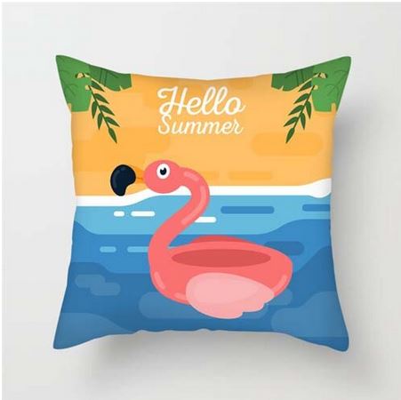 coussin avec flamant rose en bouee