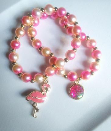 bracelets de perles flamant rose
