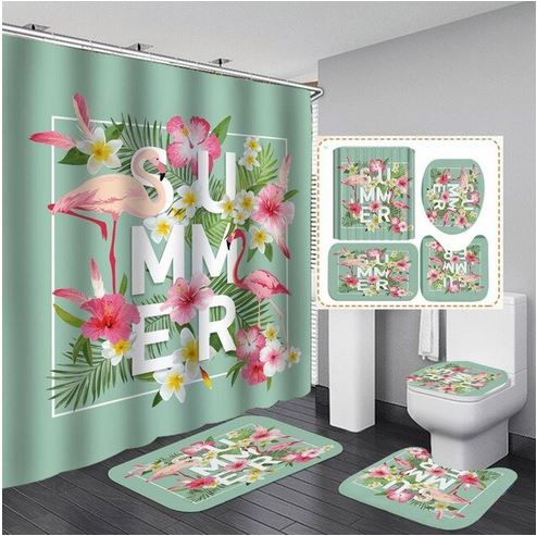 rideau de douche tapis salle de bain flamant rose summer